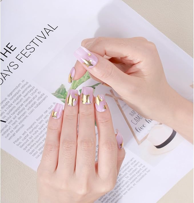 Nail Stickers, Gel Nail Strips with Manicure Tool Kit, 22 Pieces, Long Lasting, Chip Resistant, UV Free, Starburst Lilac