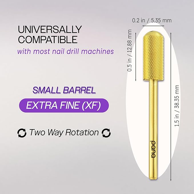 Pana 3/32" Small Smooth Top Barrel Nail Carbide Bit for Electric Dremel Drill Machine Manicure Pedicure Nail Salon Tools Acrylic & Gel Removal (Gold, Extra Fine)