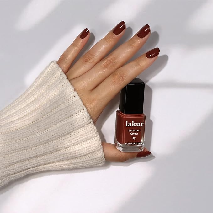 LONDONTOWN lakur Nail Polish - Chip-Resistant, Non-Toxic, Conditions & Hydrates Nails | Glossy Hot Chocolate Brown, Oud Mood, .40 fl oz