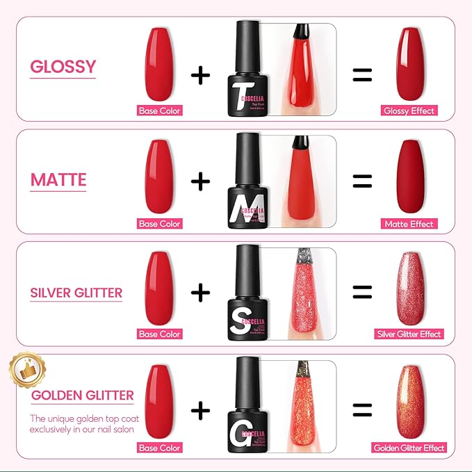 COSCELIA 57pcs Gel Nail Polish Kit with U V light Starter Kit 40 Colors Fall Gel Polish Set 5pcs Top and Base Coat Glossy Matte Glitter Beautiful Nail Stickers Gel Manicure Kit DIY Gifts for Women