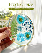 Oqplog Resin Drink Coasters for Desk Coffee Table-Blue Cute Dried Flowers Cup - Image 2