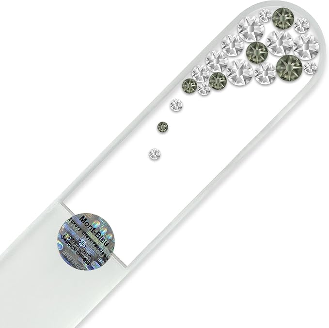 Large Size Glass Nail File Hand Decorated with Swarovski Elements, in Black Velvet Sleeve, Genuine Czech Tempered Glass, Hand-Made Crystal Nail File