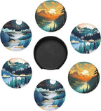 Landscape Mountain Leather Drinks Coasters - Image 2