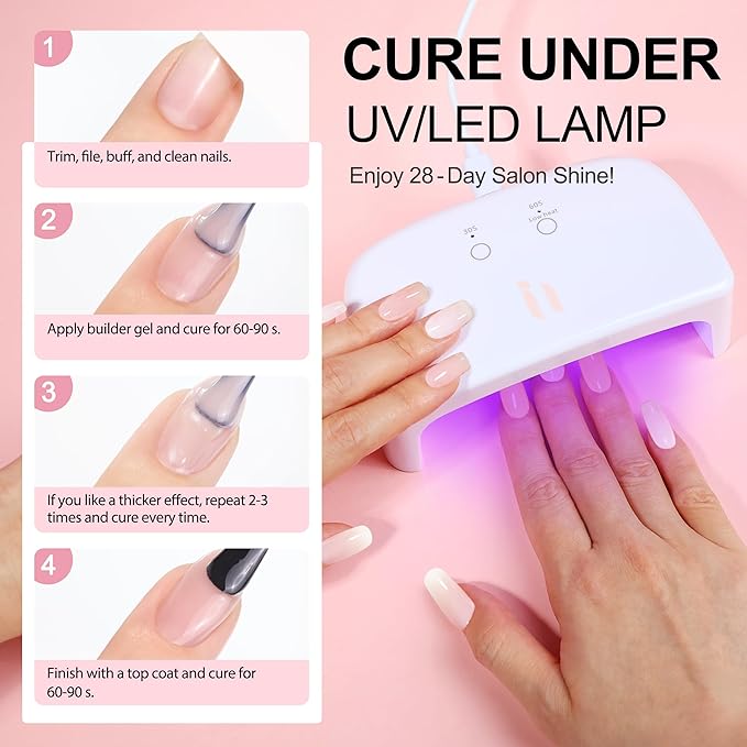4 in 1 Builder Base Gel Polish, Hema Free Builder Base for Nail Repair, 10ml, Strengthens Damaged Thin Nails, Nail Salon at Home Long Lasting