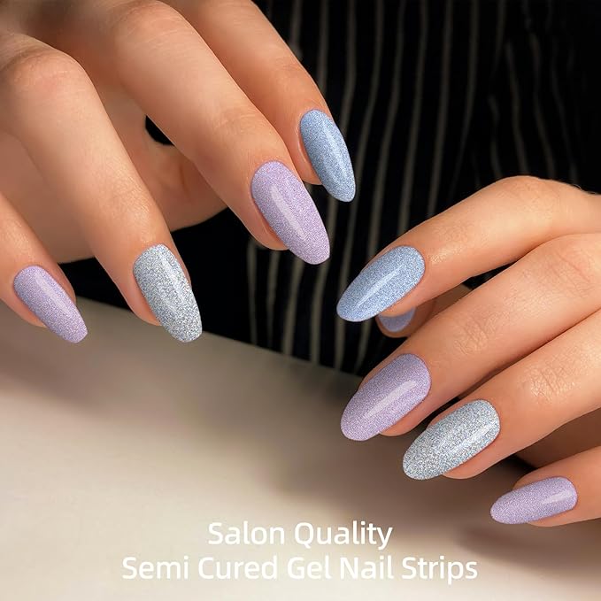 Semi Cured Gel Nail Strips | 28 pcs Gel Nails Strips for Women Work with Any UV Lamp, UV Nail Stickers for Women Home DIY Nails Art (Orchid Purple)