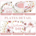 Pickmesh 250 Pcs Pink Floral Baby Shower Party Supplies Decorations Serve 50 - Image 2