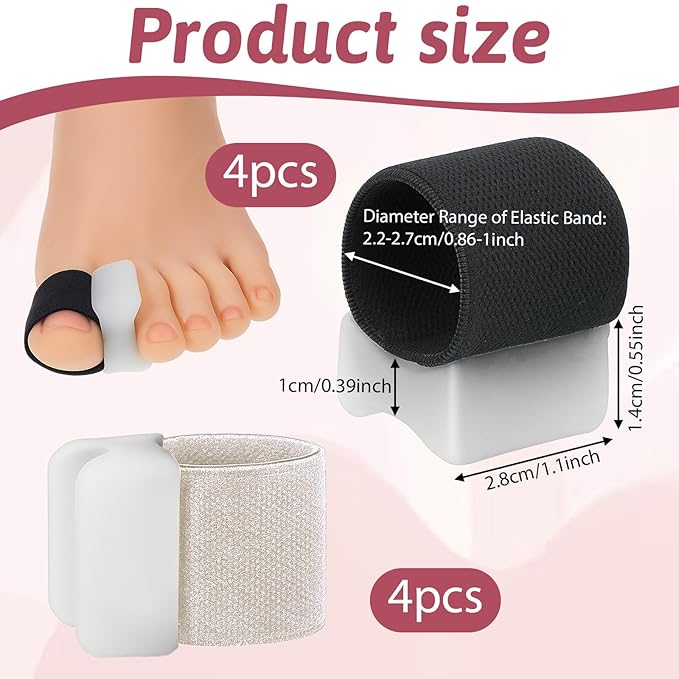 8 Pack Toe Separators for Women Toe Separators for Pedicure Overlapping Toes Separator for Men Correct Toes with Elastic Band