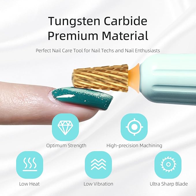 Safety Nail Drill Bits,Titanium Coating Carbide Tapered Nail Bit, 3/32 Two-way Smooth Top Rotate Drill Bits for Nails, Manicure Drills Accessories Removal Thick Gel, 2XC