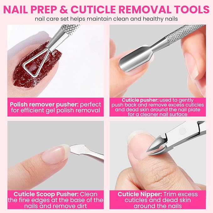 Nail Prep Care Kit with Buffers and Files, Cuticle Nipper Clipper, Ingrown Toenail Corrector, Cuticle Pusher, Cuticle Peeler, Nail Lifter, Dust Brush, Manicure Pedicure Kit Salon Home