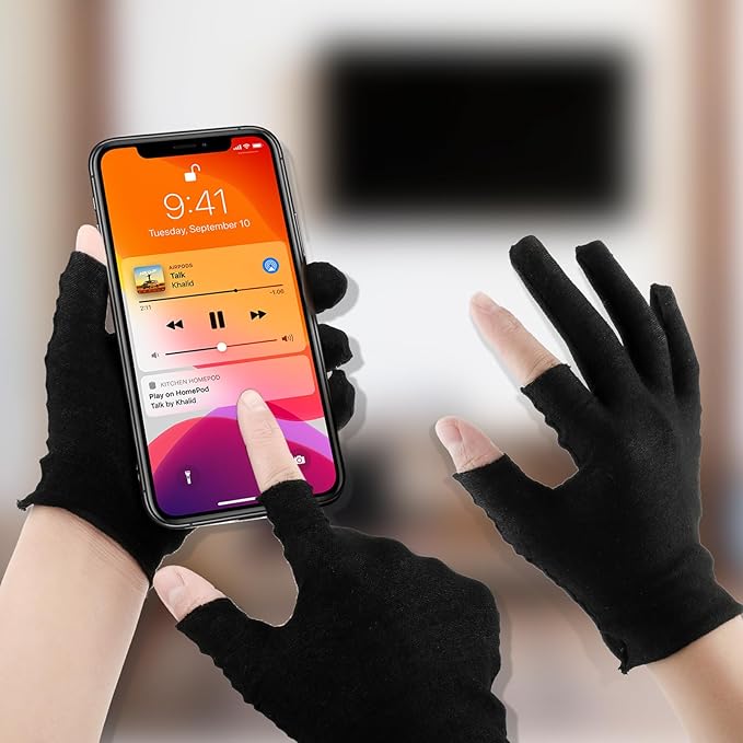 6 Pairs Moisturizing Cotton Gloves Touchscreen Overnight Sleeping Gloves Lightweight Nighttime Lotion Gloves for Bedtime Dry Hand Therapy Sensitive Irritated Skin SPA (Black)