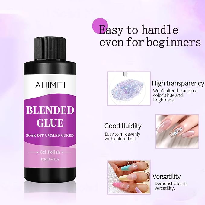 AIJIMEI 4fl.oz Clear Nail Blending Glue, Nail Polish Thinner Glue for Blending, diluting, Mixing Glitter Powder Mixer Gel Polish Dilution Color Sequins MixingGlue 120ml for Nail Designer