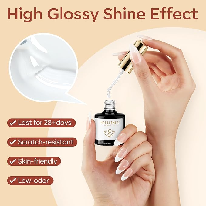 modelones Gel Base and Top Coat with Nail Dehydrator Set No Wipe Diamond Super Shiny Top Coat Nail Art Prep Kit