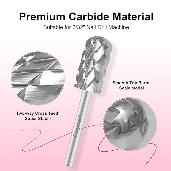 3/32" Large Barrel Smooth Round Top Tungsten Carbide Nail Drill Bit Safety Bit for Gel & Acrylic Removal, 2-Way Rotating Efile Tip, Salon Electric File Accessory (5XC Grit, Silver)