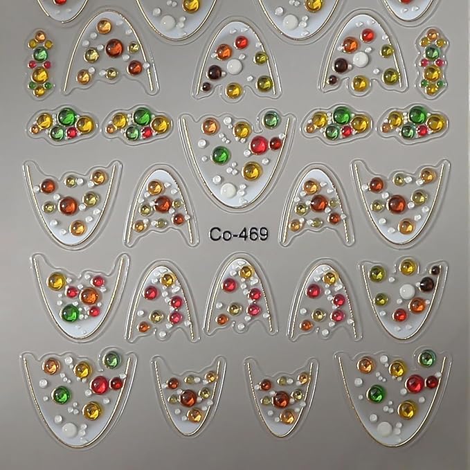 French Tip Nail Stickers for Nail Art Yellow Green Red Gems Design 5D Nails Decals Self Adhesive Colorful Rhinestone French Nails Art Stickers for Women Luxury Manicure Decoration Accessories 1pcs