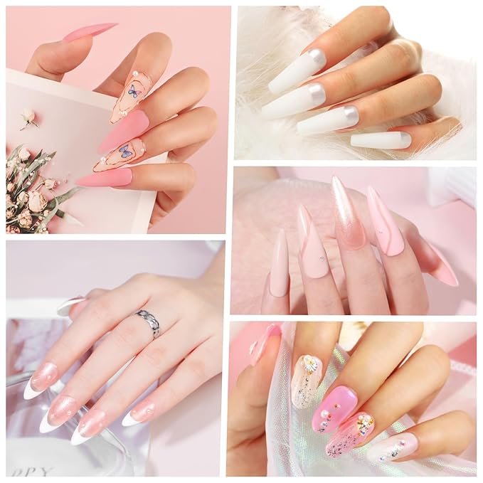 PEACECOLOR Pink Gel Nail Polish Set, 6 Colors 10ML Gel Polish Starter Kit Pink White Glitter Collection Soak Off Gel Manicure Set for Nail Art Home Salon