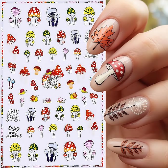 6 Sheets Fall Nail Art Stickers Decals Thanksgiving Day Pumpkin Nail Decals 3D Self-Adhesive Autumn Maple Leaves Pumpkin Design Maple Leaf Nail Art Sticker for Women Holiday DIY Manicure Decoration