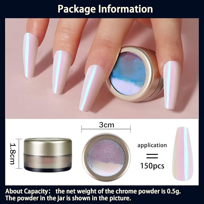 Allstarry Unicorn Chrome Nail Powder, Aurora Mermaid Iridescent White Pearl Nail Chrome Powder Pigment Glitter Fairy Dust for Nail Art, Manicure, Gel Nail Polish - Moonlight Mermaid