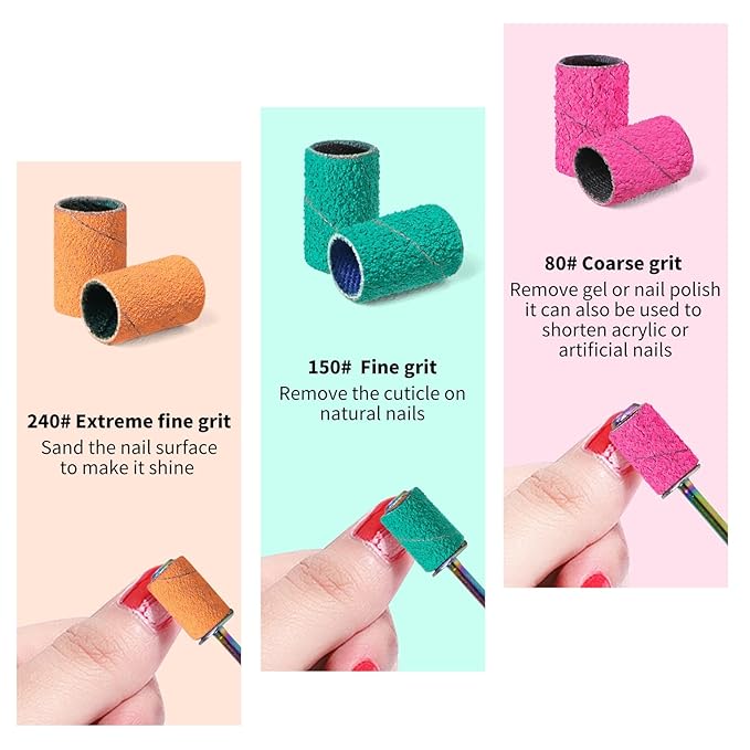 Sanding Bands for Nail Drill,KOYOPEPI Nail Drill Sanding Bits 210Pcs Color Coarse Fine Sanding Bands Mandrel Bit