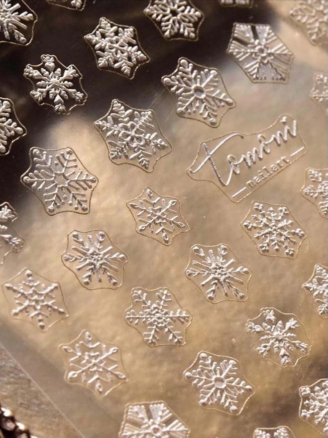 SoftSoul Snowflake Nail Stickers, 5D Embossed, White with Silver Accent, Premium Salon-Quality, Easy Application, Self-Adhesive, DIY Manicure, Nail Art, Press on, Home or Salon Use