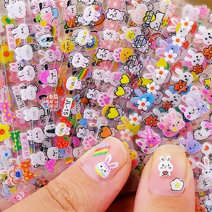 30 Sheets Easter Nail Art Stickers Cute Rabbit 3D Self-Adhesive Nail Decals Spring Cute Bunny Flower with Bling Designs Acrylic Nail Design Stickers Colorful Nail Decor for Women DIY Manicure