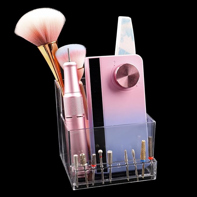 ANGNYA Nail Drill Bit Storage Box, Transparent 10-Hole Holder, Plastic Tool Organizer for Nail Tech Supplies