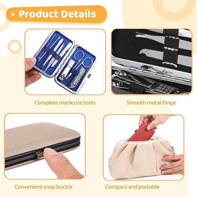 50 Pcs Bulk Nail Kits, Manicure Kit in 4 Colors for Women Professional, 8-in-1 Manicure Set Bulk with Steel Tools, Multicolor Textured Cases, Portable Travel Size