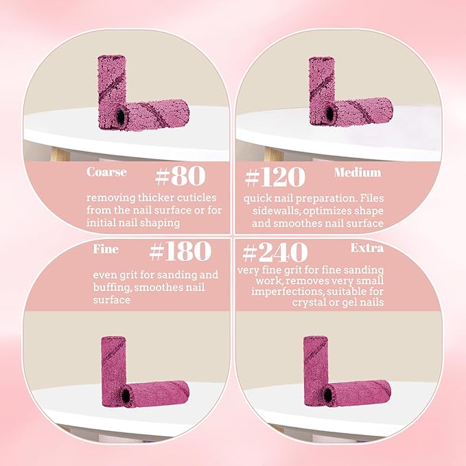 100 Pcs Nail Drill Bits Sanding Bands for Nail Drill, Nail Tips for Drill Bits Nail Tech,240 Fine Grit Nail File Sanding Bands for Acrylic Nails Gel Manicures and Pedicure, Red
