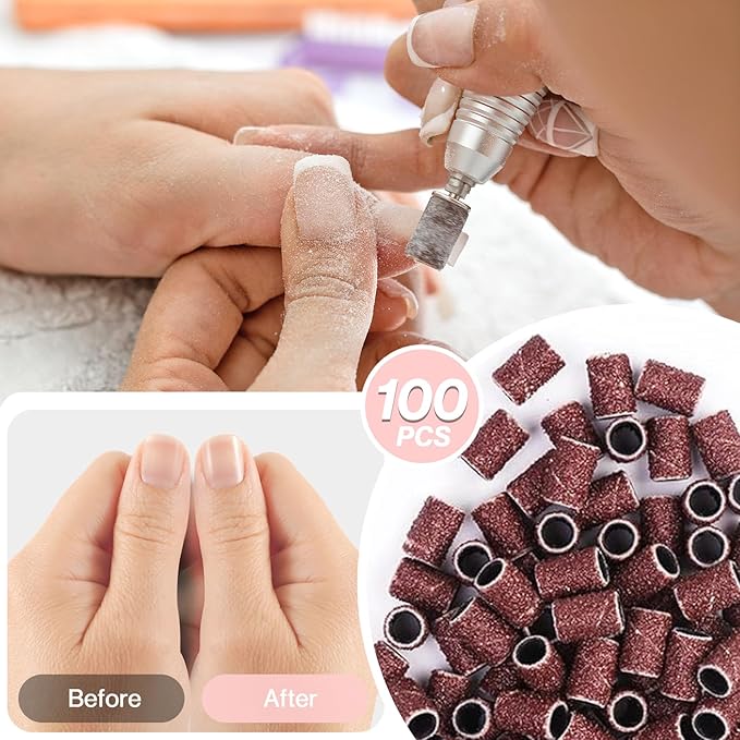 MelodySusie 100 Pcs Nail Drill Bits Sanding Bands for Nail Drill 80 Coarse Grit Nail File Sanding Bands for Acrylic Nails Gel Manicures and Pedicure