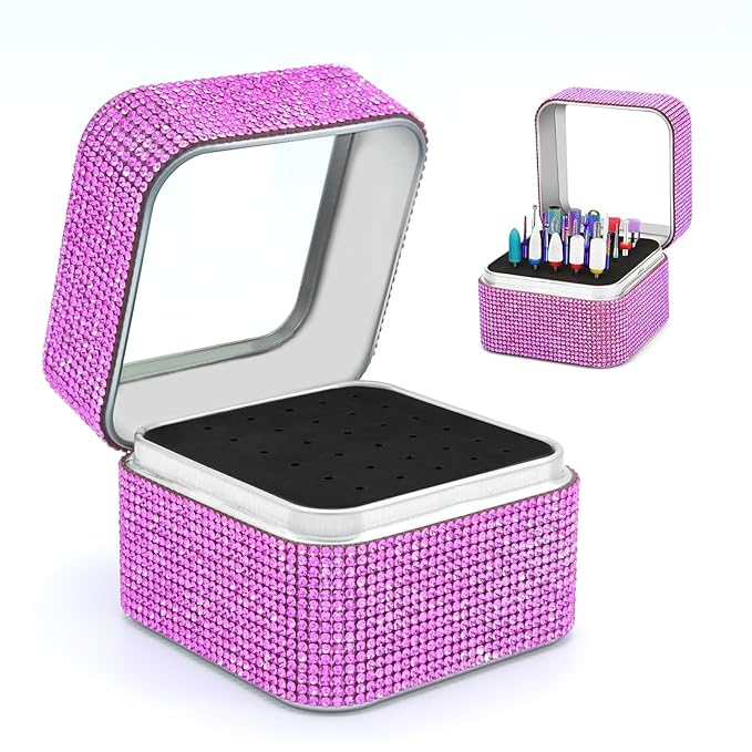 Nail Drill Bits Holder Case- 30 Holes Dustproof Rhinestone Nail Bits Box Efile Displayer Organizer Container for Manicure Tools