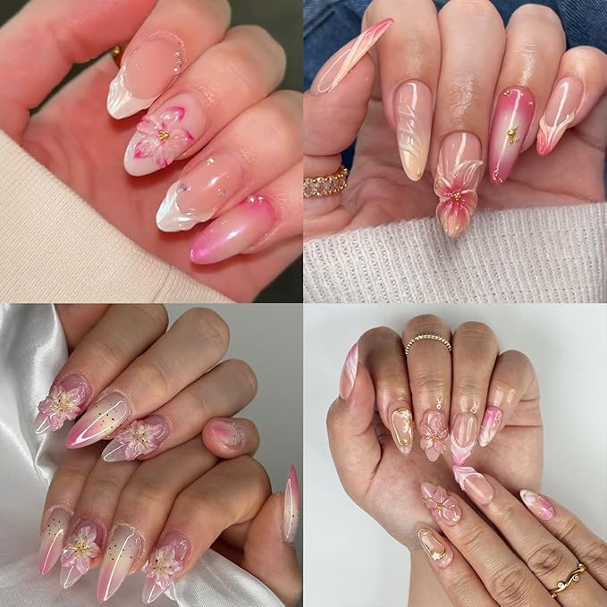 Lily Flower Nail Art Stickers 5D Embossed Jelly Five Petal Lily Flower Self-Adhesive Pegatinas Uñas Summer Colorful Hibiscus Floral Design Nails Decals for Women Spring Floral Manicure Decoration