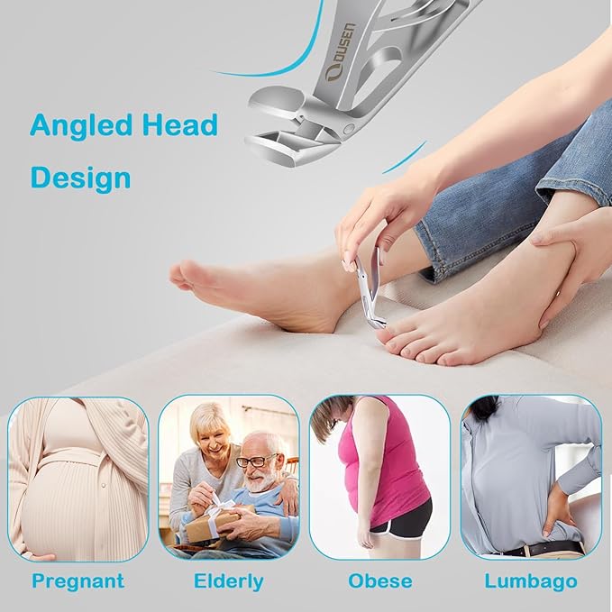 Toenail Clippers for Thick Nails, Angled Head Toe Nail Clippers for Men& Women, Wide Jaw Fingernail Clippers with Catcher, Ingrown Toe Nail Cutter with Slanted Curved Blade Nail Trimmer for Seniors