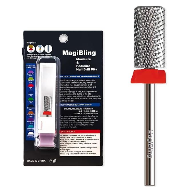 Super Cut Large Barrel Nail Drill Bits for Professional Users, 3/32'' Tungsten Carbide Bits, Upward Deep Cut for Removing Hard Gel Fast, Right Hand Use, Manicure Cuticle Gel Polishing, Fine.