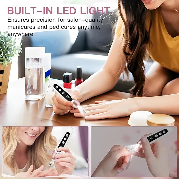 4 Pack Digital Nail Grinder 9-in-1 Set - LCD Display Adjustable Speed for Nail Shaping, Buffing & Polishing - Cordless Rechargeable Manicure Pedicure Tool with 100 Sanding Bands