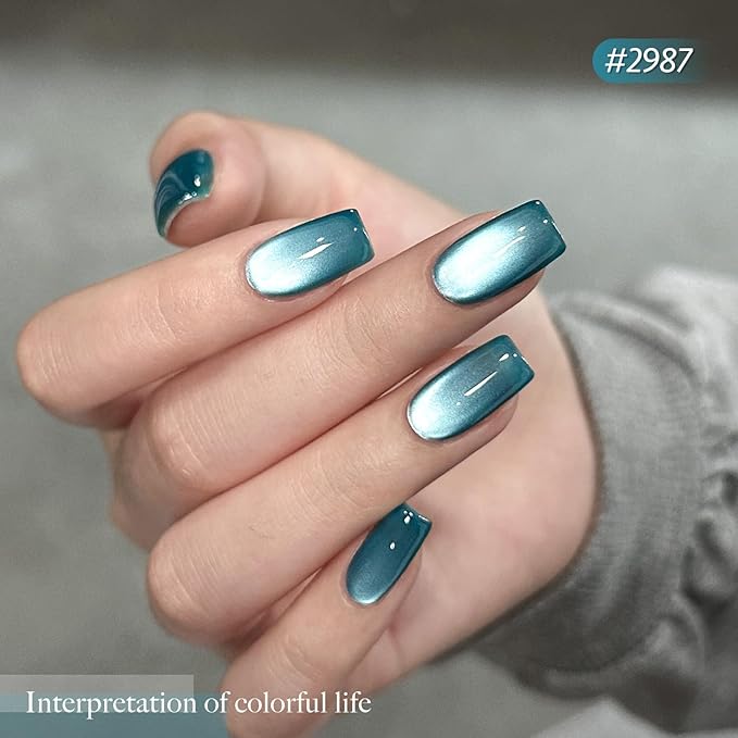 GAOY Blue Cat Eye Gel Nail Polish Set with Magnet for Glitter Holographic Cat Eye, Salon UV Gel Manicure and Nail Art DIY at Home, Tropical Sea