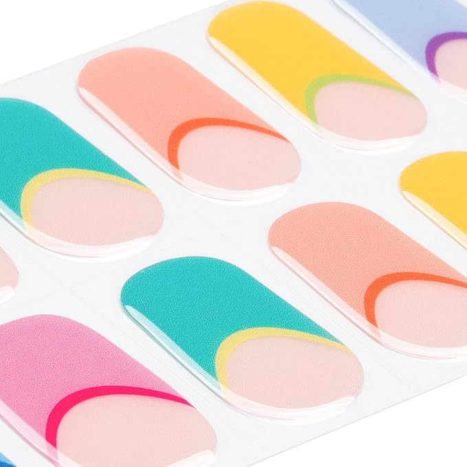 MOMSON Semi Cured Gel Nail Strips - 20 Real Gel Nail Polish Stickers/Full Nail Wraps - Art Manicure Kits for DIY at Home, Salon-Quality, Easy to Apply & Remove (Cute Macaron)