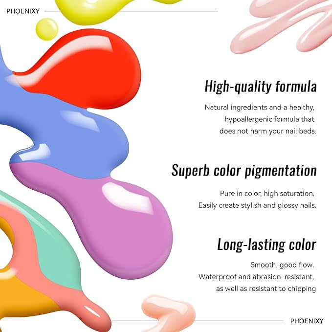 phoenixy 50 Pcs Gel Nail Polish Set, 42 Colors Gel Polish with Base Coat & 4 Effects Top Coat Pink Purple Blue Yellow Gel Polish Kit Nail Starter Set Gifts for Women Girls