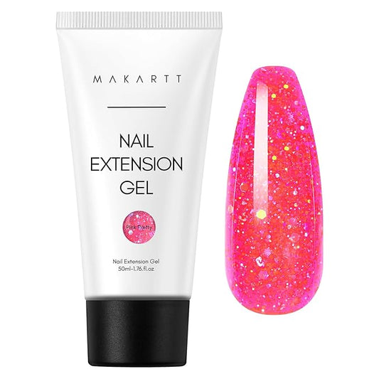 Makartt Poly Nail Gel-50ML Large, Dark Hot Pink Glitter Color, Strong Builder for Extension Overlay Strengthener 3D Diy, Long-lasting for Nails French Manicures Home Salon-Pink Pretty
