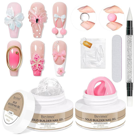 3d Sculpting Gel for Nail Art, Solid Builder Gel for Nails Non-Stick Hand for Modeling Sculpture Nail Extension UV/LED Manicure DIY At Home Clear Pink 2PCS