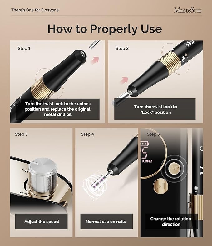MelodySusie Professional Nail Drill, 35000 RPM Electric Nail File for Acrylic Gel Nails Removal, SM200F Portable Efile Coreless Motor for Quiet & Durable, Cordless Nail Kit with Bits for Salon & Home