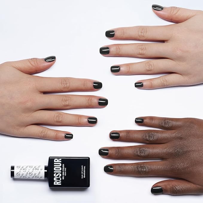 HEMA and TPO Free Black Gel Nail Polish Kit with U V Light for Chrome Nail Powder, 18 ML One Step Gel Nail Polish 3-in-1, No Need Base and Top Coat Women Girl Nail Lovers