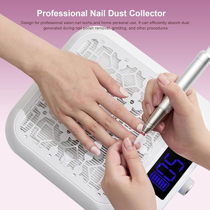 Cordless Nail Dust Collector for Nail Tech,Rechargeable Vacuum Cleaner Turbo Fan Quiet & Powerful Suction,Filing Debris Extractor for Acrylic Gel Polishing,Reusable Filter,Must Have Nails Art Tools