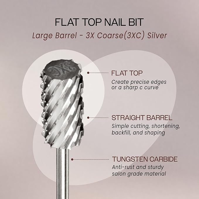 PANA Professional 3/32" Shank Size - Flat Top Large Barrel Silver Carbide Bit 3X Coarse Grit - Nail Drill Bit for Dremel Machine