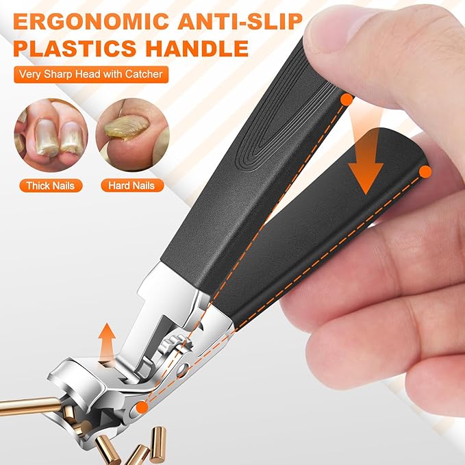 Nail Clippers for Thick Nails, Ultra Sharp Angled Head Toenail Clippers for Thick Toenails, 45° Slanted & Wide Jaw Opening Nail Clippers for Men, 5PCS