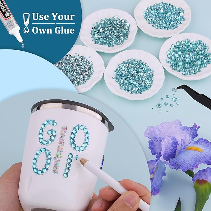 Resin Rhinestones for Crafting, 1 Box Lake Blue Flatback Crystals for Bedazzling Crafts DIY Nail Art Deco, Non Hotfix Bulk Gems for Tumbler Shoes Clothing Fabric Face Makeup