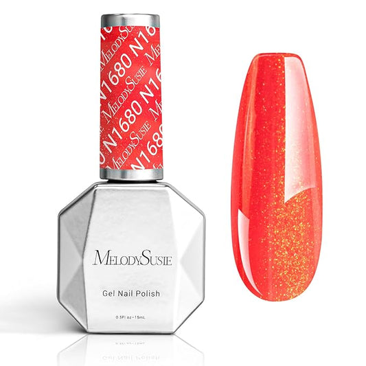 MelodySusie Red Shimmer Glitter Gel Nail Polish,0.5fl oz Soak Off UV LED Red Orange Shimmer Gold Glitter Gel Polish Gift for Women Nail Art Manicure Salon DIY Nail Design Decoration at Home-A1816