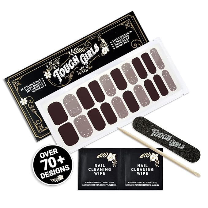 | Nail Polish Strips | 20 Stylish Strips | Brighter, Thicker, Tougher | Includes Cuticle Stick, Nail File, & Nail Wipes (Mauve Matte, Nude & Glitz)