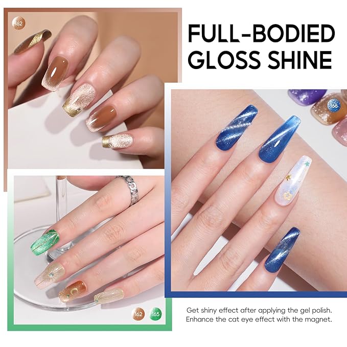 PEACECOLOR Cat Eye Gel Nail Polish Set, Blue Green Purple Red Neon 6 Colors Magnetic Jelly Gel Polish Colors Women Home Salon DIY Nail Art Design