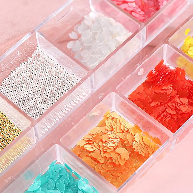Floral Petals Glitter Nail Art Flakes, Sparkly Flowers Rhinestone Beads Design, 3D Flower Petals Supplies for Women Manicure Charms Decorations, Tips