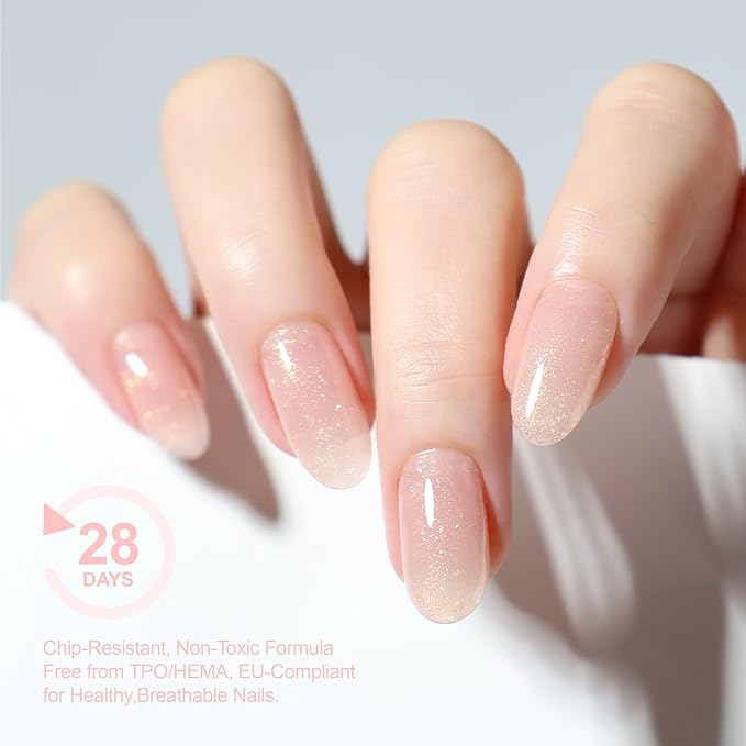 Hema Free Builder Base Gel, Soak Off Fall Winter Glitter Gel Nail Polish for Strengthening Nail Repair, LED UV Curing 10ml, Salon Shine Finish