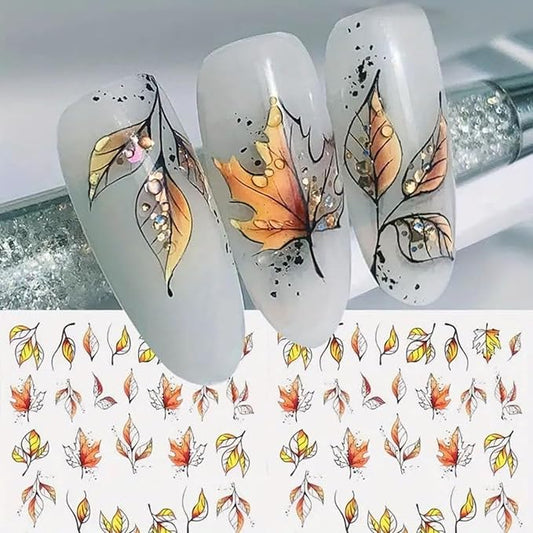 Fall Nail Art Stickers Decals 6Pcs Maple Leaves Nail Art Decals 3D Self-Adhesive Yellow Fallen Leaves Nails Stickers Cute Thanksgiving Day Manicure Sliders for Women Acrylic Nails Art Decorations